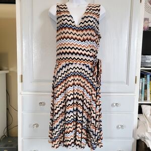 Lascana For Venus Chevron Zigzag Short Sleeve Wrap Knit Dress Cream Blue Size M